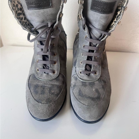 Roberto Cavalli Gray and Brown Lace Up Boots with Suede Finish - Picture 6 of 8